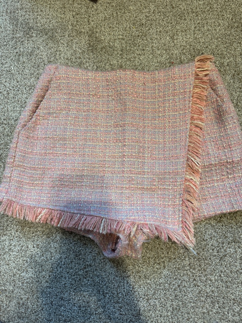 Pink Tweed Fringe Skort
